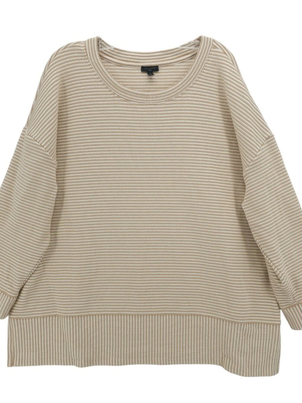 TALBOTS Striped Sweater Pullover Textured Tan Beige Cream Cotton Blend Size 2X